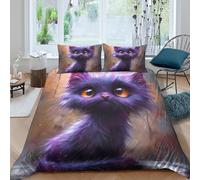 UNRXJZLVM Purple Cat 3D Bedding Microfiber Duvet Set Teens Gift