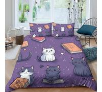 UNRXJZLVM Purple Cat Print Duvet Cover Microfiber Bedding Students Teens
