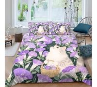 UNRXJZLVM Purple Floral Cat Bedding Set 3D Microfiber Teen Room Decor