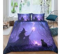 UNRXJZLVM Purple Witch Cat 3D Duvet Cover Magical Bedding Teens