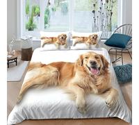UNRXJZLVM Realistic 3D Printed Golden Retriever Microfiber Duvet Cover Set Soft Bedroom Decor Dog Lover Bedding Set for Adults Home Single（135x200cm）