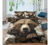 UNRXJZLVM Realistic Bear 3D Printed Duvet Cover Microfiber Bedroom Decor Nature Bedding Set Soft Skin-Friendly Washable Double（200x200cm）
