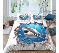 UNRXJZLVM Realistic Ocean Shark 3D Printed Duvet Cover Set Microfiber Bedding for Adults Bedroom Decoration All Seasons Double（200x200cm）