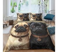 UNRXJZLVM Realistic Pet Decor 3D Printed Pug Duvet Cover Microfiber Bedroom Aesthetic Dog Pattern Bedding Set for Adults Teens Soft Breathable Single（135x200cm）