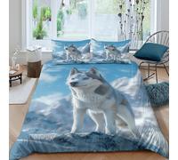 UNRXJZLVM Realistic Wolf 3D Printed Microfiber Duvet Cover Set for Adults Bedroom Decor Wolf Bedding Gift All Seasons Single（140x200cm）