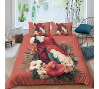 UNRXJZLVM Red Parrot Print Duvet Cover Microfibre Bedroom Teens Decor