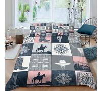 UNRXJZLVM Retro Western Style 3D Printed Microfiber Duvet Cover Bedroom Decor Cowboy Horse Bedding Set for Adults Soft Breathable Double（200x200cm）