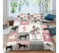 UNRXJZLVM Rustic Western Horse Pattern 3D Printed Duvet Cover Microfiber Bedroom Decor Cowboy Bedding Set Soft Breathable for Adults Teens King（220x240cm）