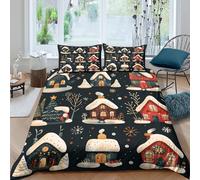 UNRXJZLVM Snowy Christmas 3D Printed Microfiber Duvet Cover Winter Bedroom Decor Cottage Bedding Set Soft for Adults Super king（260x220cm）