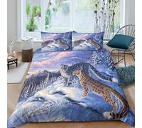 UNRXJZLVM Snowy Landscape 3D Printed Leopard Duvet Cover Microfiber Bedroom Decor Mountain Bedding Set for Adults Teens Single（135x200cm）