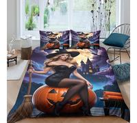UNRXJZLVM Spooky Halloween Witch 3D Printed Duvet Cover Microfiber Bedroom Decor Halloween Festival Bedding Set Soft Breathable for Teens Adults Super king（260x220cm）