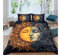 UNRXJZLVM Stylish Sun Moon 3D Printed Microfiber Duvet Cover Set Adult Bedroom Decor Celestial Bedding Soft Breathable All Season King（220x240cm）