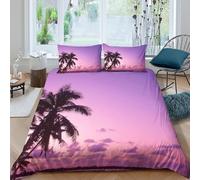 UNRXJZLVM Sunset Landscape 3D Printed Duvet Cover Microfiber Bedroom Decor Palm Tree Scenery Bedding Set Soft Breathable for Adults King（220x240cm）