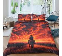 UNRXJZLVM Sunset Western 3D Printed Horse Duvet Cover Microfiber Bedroom Decor Cowboy Style Bedding Set Soft Breathable for Adults Super king（260x220cm）