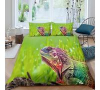 UNRXJZLVM Tropical Animal 3D Printed Microfiber Duvet Cover Chameleon Design Bedding Set Soft Breathable for Bedroom Decor, Teens Adults King（220x240cm）