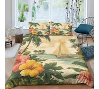 UNRXJZLVM Tropical Island Theme 3D Printed Duvet Cover Microfiber Bedroom Decor Hawaiian Style Bedding Set Soft Breathable for Adults Teens Single（135x200cm）