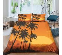 UNRXJZLVM Tropical Palm 3D Printed Duvet Cover Microfiber Bedroom Decor Sunset Scenery Bedding Set Soft Breathable for Adults Single（140x200cm）