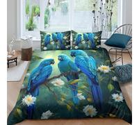UNRXJZLVM Tropical Parrot 3D Printed Duvet Cover Microfiber Bedroom Decor Exotic Birds Bedding Set for Adults Soft Breathable King（220x240cm）