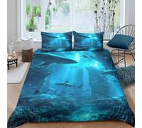 UNRXJZLVM Underwater Shark 3D Printed Duvet Cover Set Soft Microfiber Ocean Marine Bedding Set Breathable Bedroom Decor Single（135x200cm）