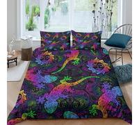 UNRXJZLVM Vibrant Chameleon 3D Printed Duvet Cover Microfiber Bedding Set Lizard Pattern for Adults Teens Bedroom Decor Soft Breathable All Seasons Double（200x200cm）