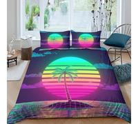 UNRXJZLVM Vibrant Neon Palm Sunset 3D Printed Duvet Cover Microfiber Soft Bedroom Decor Tropical Beach Bedding Set Breathable for Home Double（200x200cm）
