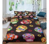 UNRXJZLVM Vibrant Skull 3D Printed Microfiber Duvet Cover for Adults Bedroom Decor, Sugar Skull Bedding Set, Soft Breathable, Suitable for All Seasons King（220x240cm）