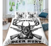 UNRXJZLVM Vintage Deer Hunt 3D Printed Microfiber Duvet Cover Stag Bedroom Decor Deer Antlers Bedding Set for Adults Soft Breathable Super king（260x220cm）