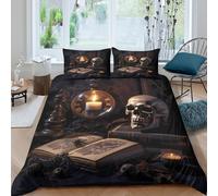 UNRXJZLVM Vintage Mysterious 3D Printed Skull Spellbook Duvet Cover Microfiber Bedroom Decor Magic Pattern Bedding Set Soft for Adults Teens Double（200x200cm）