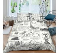 UNRXJZLVM Vintage Sketch Print Duvet Set Microfiber Gift Teens