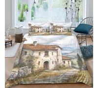 UNRXJZLVM Vintage Villa Print Duvet Cover Set Microfiber Bedding Gift