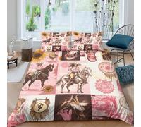UNRXJZLVM Vintage Western Style 3D Printed Duvet Cover Microfiber Bedroom Decor Cowboy Horse Bedding Set for Adults Soft Breathable Gift Double（200x200cm）