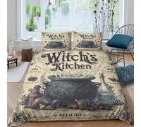 UNRXJZLVM Vintage Witch Kitchen 3D Printed Duvet Cover Microfiber Bedroom Decor Wizard Style Bedding Set Soft Breathable for Adult Gift Super king（260x220cm）