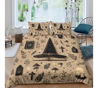 UNRXJZLVM Vintage Witch Style 3D Printed Duvet Cover Microfiber Bedroom Décor Occult Design Bedding Set Soft Breathable for Home King（220x240cm）