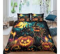 UNRXJZLVM Vivid 3D Printed Halloween Witch Pumpkin Duvet Cover Microfiber Bedroom Decor Spooky Pumpkins Bedding Set Gift for Adults Teens Super king（260x220cm）