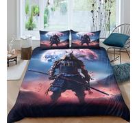 UNRXJZLVM Vivid 3D Printed Samurai Duvet Cover Microfiber Bedroom Decor Japanese Pattern Bedding Set for Adults Teens Soft Breathable Gift Single（135x200cm）