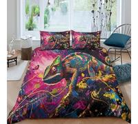 UNRXJZLVM Vivid Artistic 3D Printed Chameleon Duvet Cover Microfiber Bedroom Decor Colourful Animal Bedding Set Soft Breathable for Adults Teens Single（140x200cm）