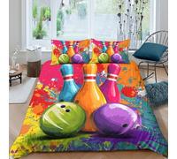 UNRXJZLVM Vivid Bowling Theme 3D Printed Microfiber Duvet Cover Bedroom Decor Bowling Sport Bedding Set Soft Breathable for Teens Adults Gift Double（200x200cm）