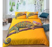 UNRXJZLVM Vivid Chameleon 3D Printed Microfiber Duvet Cover Bedroom Decor Colourful Lizard Bedding Set Soft Breathable Gift for Adults Single（135x200cm）