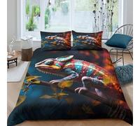 UNRXJZLVM Vivid Colourful 3D Printed Chameleon Duvet Cover Microfiber Bedroom Decor Artistic Chameleon Bedding Set Soft Breathable for Home Gift Single（135x200cm）