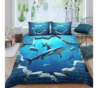 UNRXJZLVM Vivid Ocean 3D Printed Shark Pattern Duvet Cover Microfiber Bedroom Decor Shark Bedding Set Soft Breathable for Adults Teens King（220x240cm）