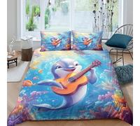 UNRXJZLVM Vivid Ocean Dolphin 3D Printed Duvet Cover Microfiber Bedroom Decor Underwater Bedding Set Soft Breathable for Adults Teens Single（140x200cm）