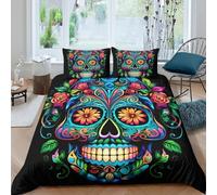UNRXJZLVM Vivid Sugar Skull 3D Printed Microfiber Duvet Cover Bedroom Decor Skull Bedding Set for Adults Soft Breathable Gift King（220x240cm）