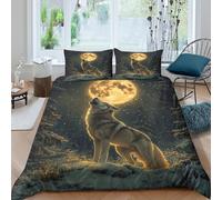 UNRXJZLVM Vivid Wolf Moon 3D Printed Duvet Cover Microfiber Bedroom Decor Wolf Moon Bedding Set Breathable Soft for Home Super king（260x220cm）