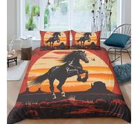 UNRXJZLVM Western Sunset Wild Horse 3D Printed Microfiber Duvet Cover Bedroom Decor Horse Bedding Set Soft Breathable for Adults Single（135x200cm）
