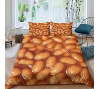 UNRXJZLVM Whimsical 3D Printed Baked Beans Duvet Cover Microfiber Bedroom Decor, Soft Breathable Beans Bedding Set for Adults Students Double（200x200cm）