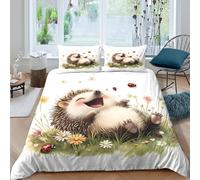UNRXJZLVM Whimsical Hedgehog 3D Printed Microfiber Duvet Cover for Adults Teens Bedroom Decor Floral Bedding Set Soft Breathable Double（200x200cm）