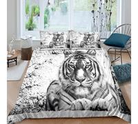 UNRXJZLVM Wild 3D Printed Tiger Pattern Duvet Cover Microfiber Bedroom Decor Fierce Animal Bedding Set Soft Breathable for Adults Super king（260x220cm）