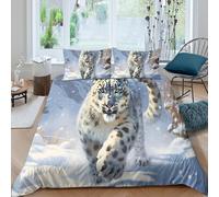 UNRXJZLVM Wild Snow Leopard 3D Printed Duvet Cover Microfiber Bedroom Decor Mountain Animal Bedding Set Soft Breathable for Adults Teens Single（135x200cm）