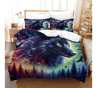 UNRXJZLVM Wolf 3D Printed Duvet Cover, Microfibre Soft Quilt Covers Bedding Sets with Pillowcase, Easy Care Comforter Cover, Hidden Zipper for Kids Boys Girls Single（140x200cm）