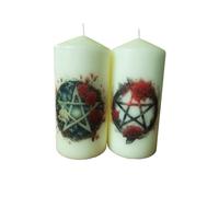 Unscented Pillar Wax Candle Set of Two Witchy Pentagram Pentacle & Roses Gothic Wiccan Pagan Altar Symbol Home Decoration Magic Spell Relax Meditation Display Home Decor